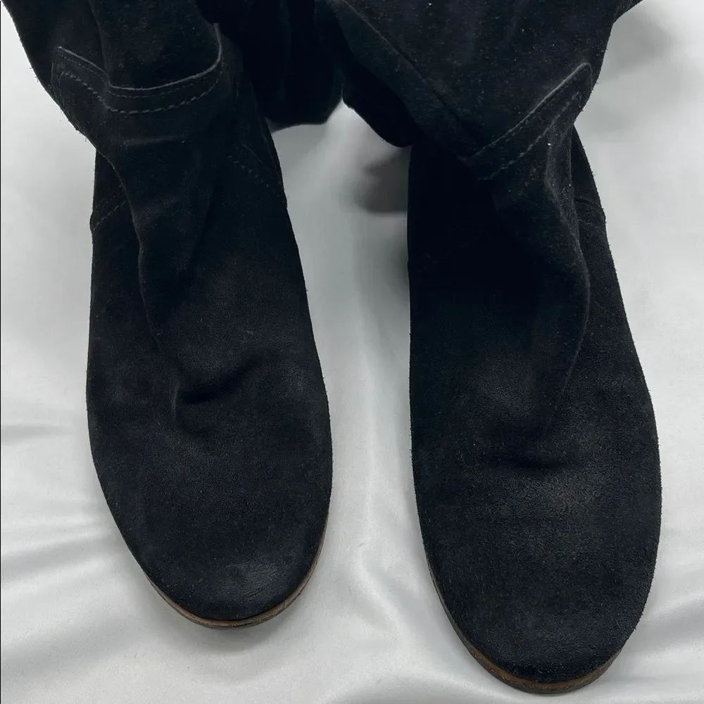 Sam Endelman Orlando Black Suede Faux Fur Fold Over Knee High Boots